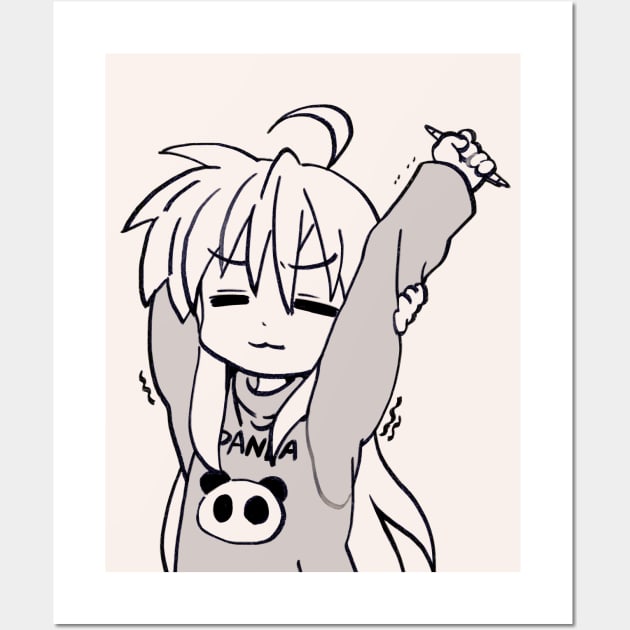 I draw monochrome panda sweater tired izumi konata stretching / lucky star Wall Art by mudwizard